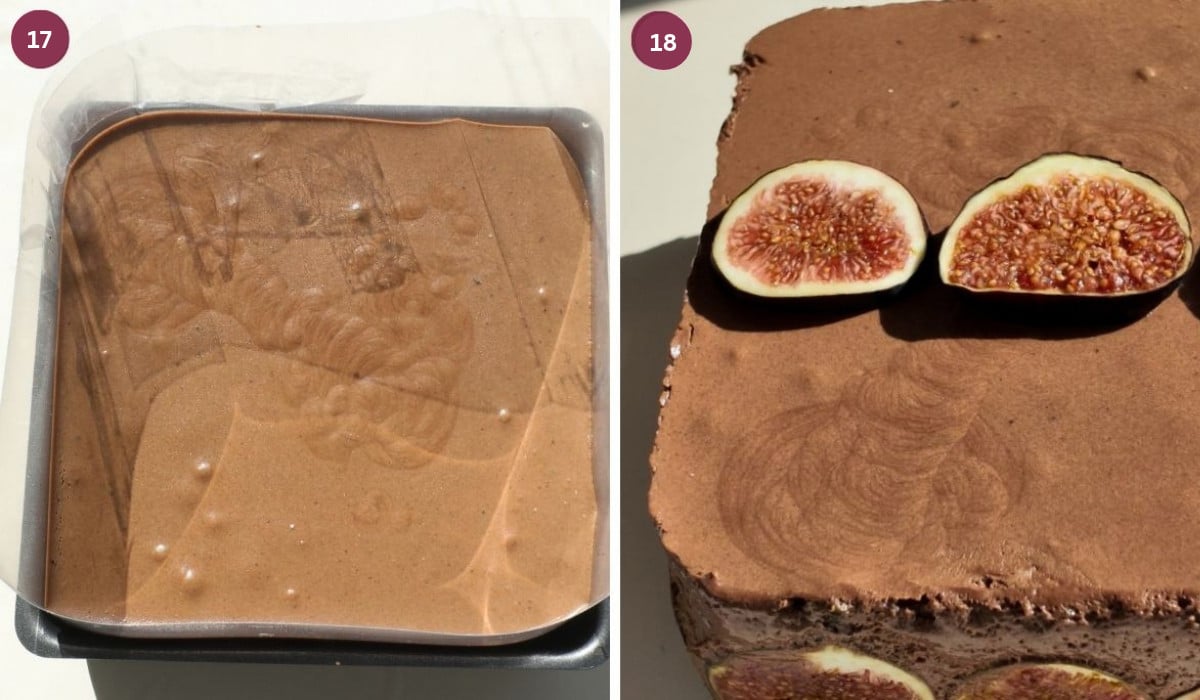 Set chocolate mousse with figs on top.