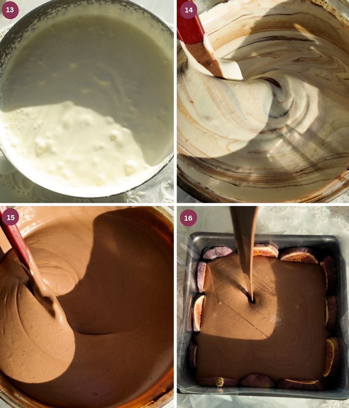 Soft peak whipped cream mixed with melted chocolate mix.