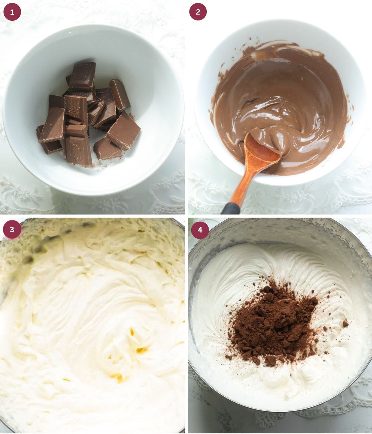 Whipped cream and cocoa powder in a bowl.