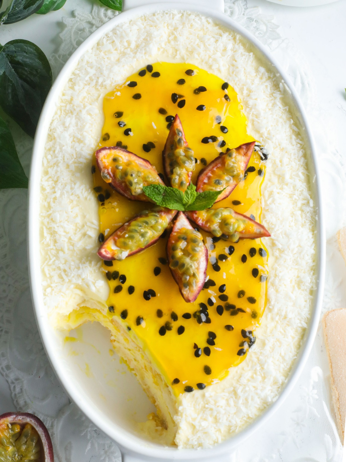 Passion fruit and coconut tiramisu.