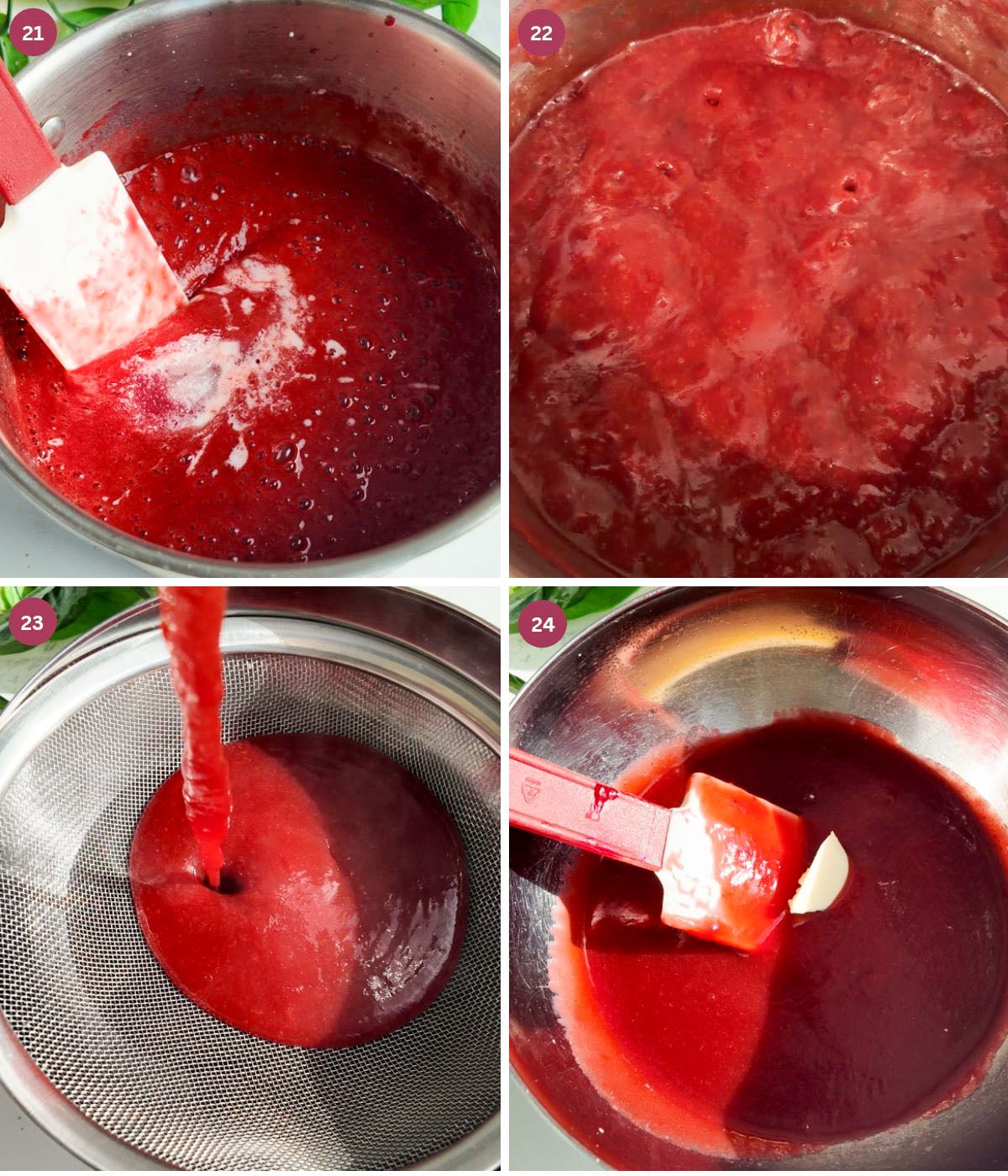 Plum sauce cooked and strained andbutter in a bowl.