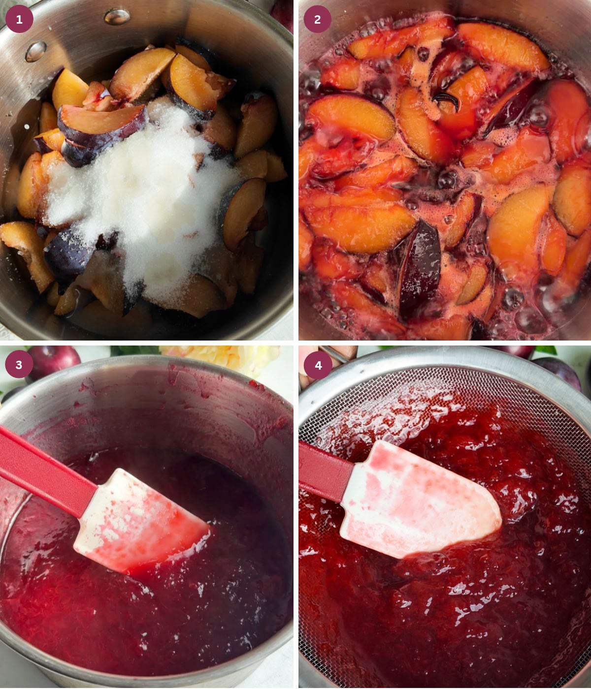 Plums, sugar and water cooked an strained.